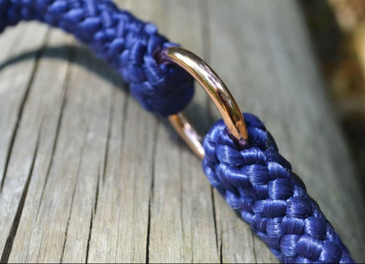 Neckrope met ring - Donkerblauw rosegoud